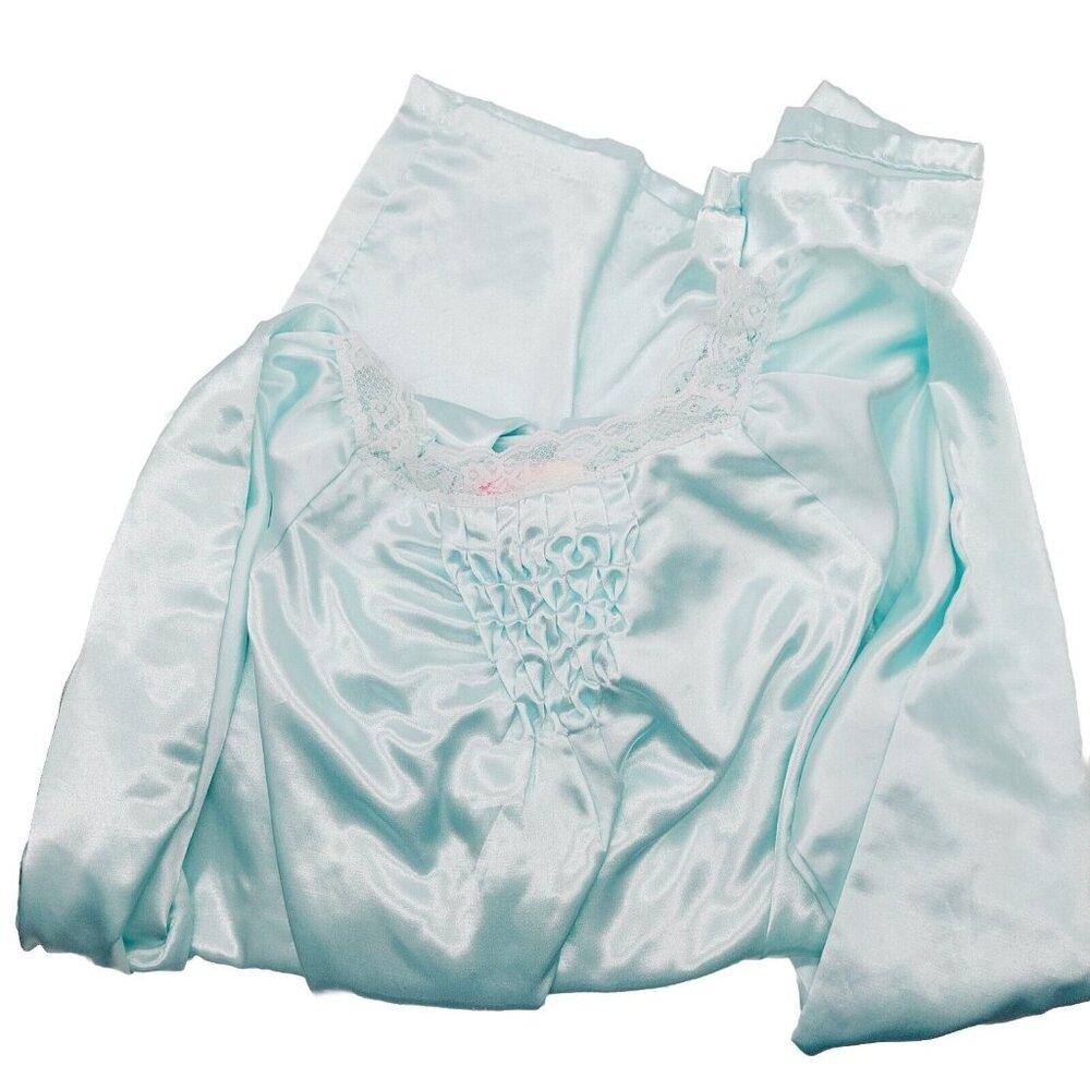 Raymodes Womens Size Medium Green Mint Lace Trim Long Nightgown